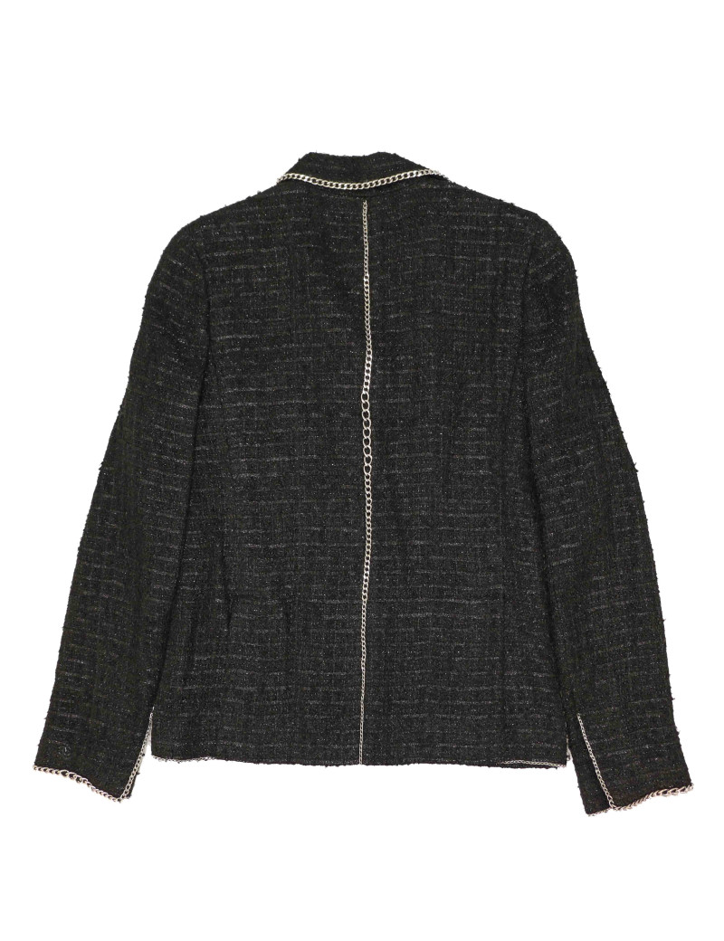 Veste CHANEL T 38 tweed noir et chaine argent