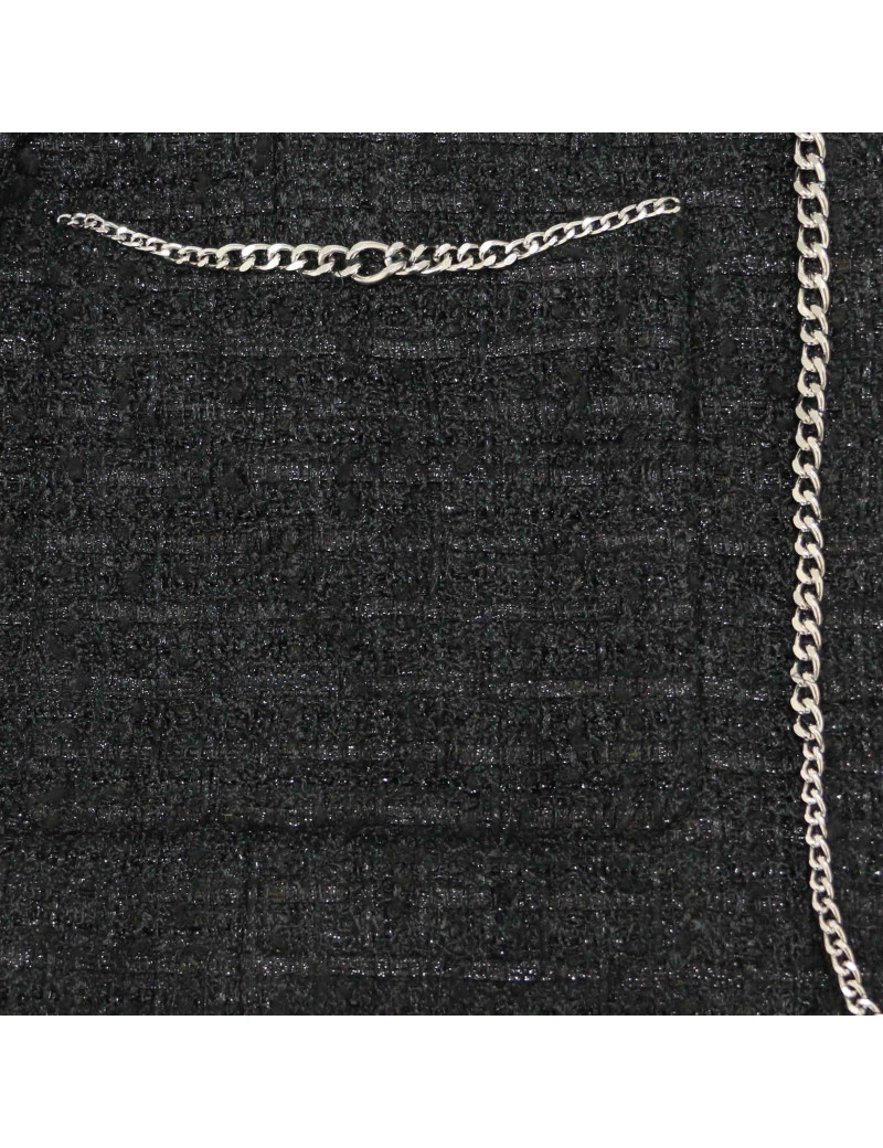 Veste CHANEL T 38 tweed noir et chaine argent