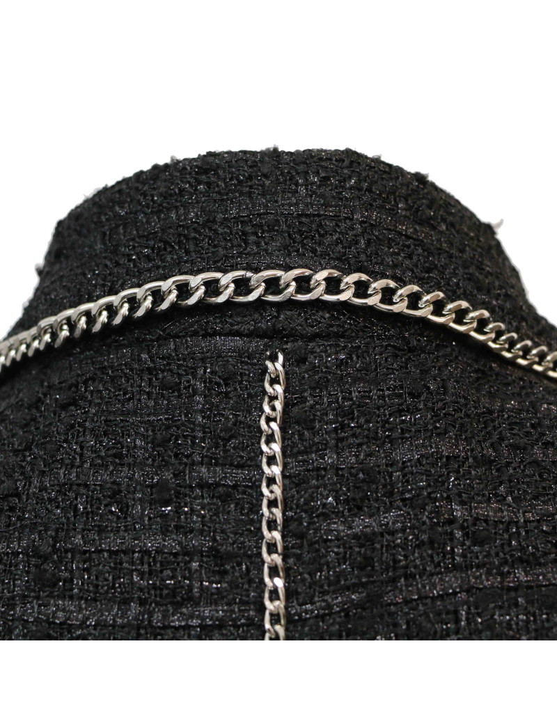 Veste CHANEL T 38 tweed noir et chaine argent