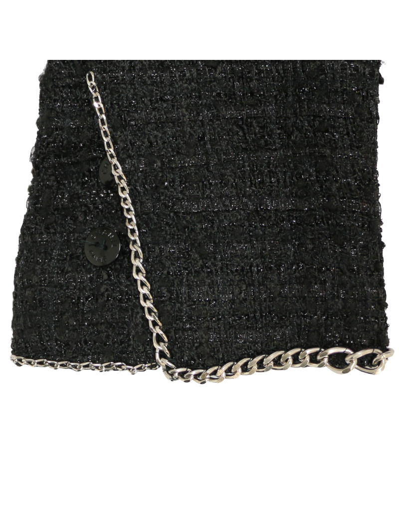 Veste CHANEL T 38 tweed noir et chaine argent