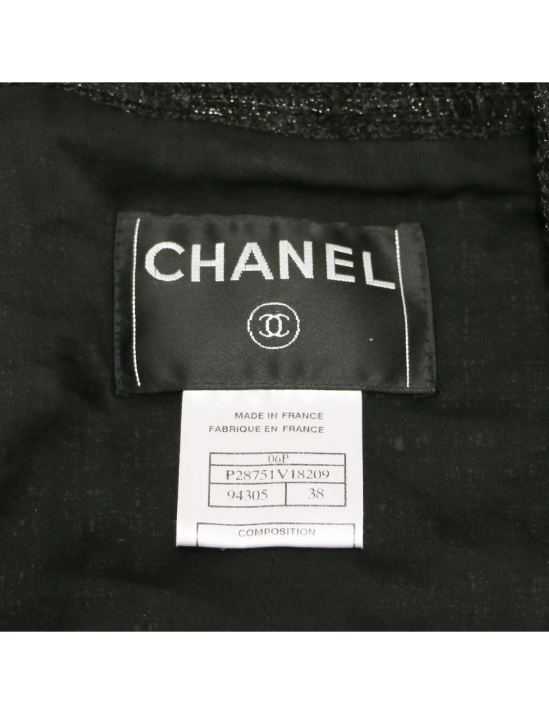 Veste CHANEL T 38 tweed noir et chaine argent