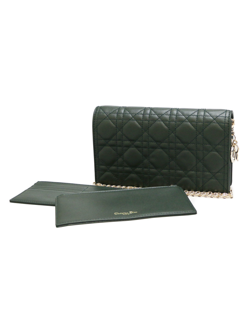Pochette Lady DIOR cuir vert foncé