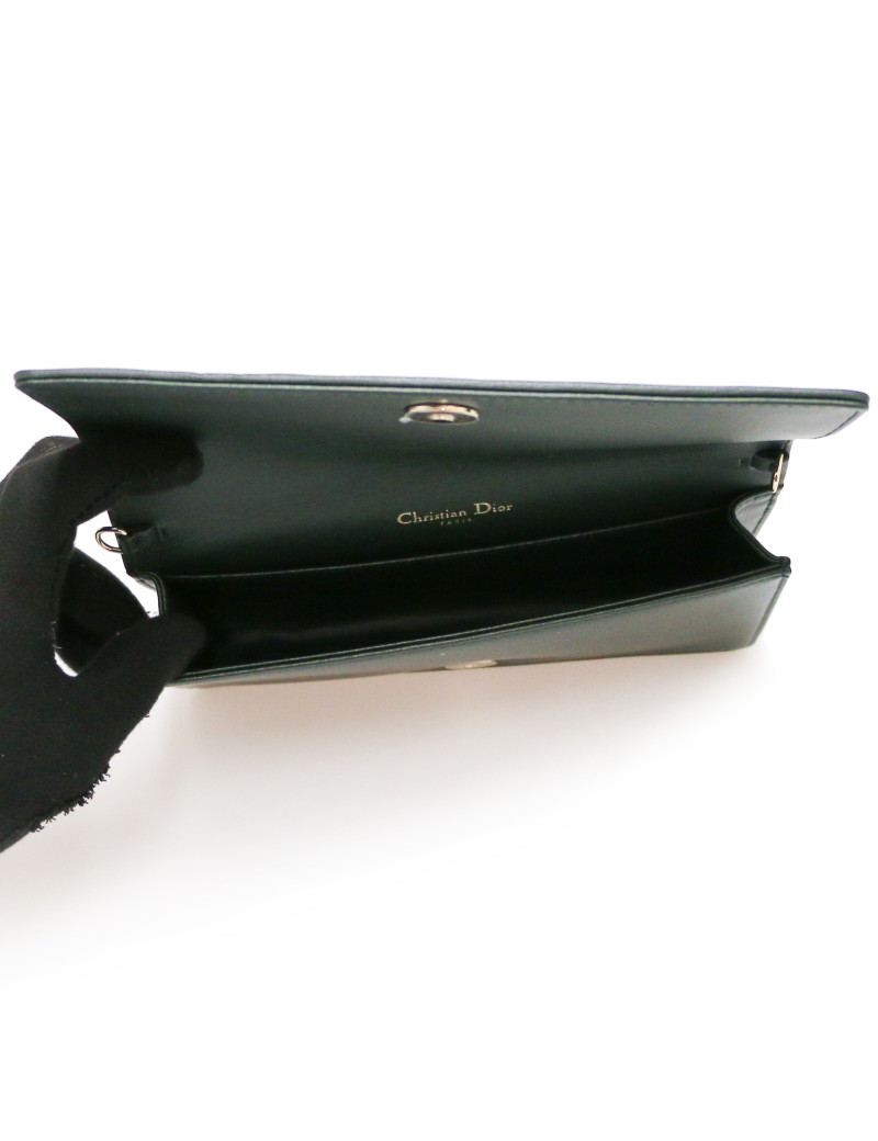 Pochette Lady DIOR cuir vert foncé