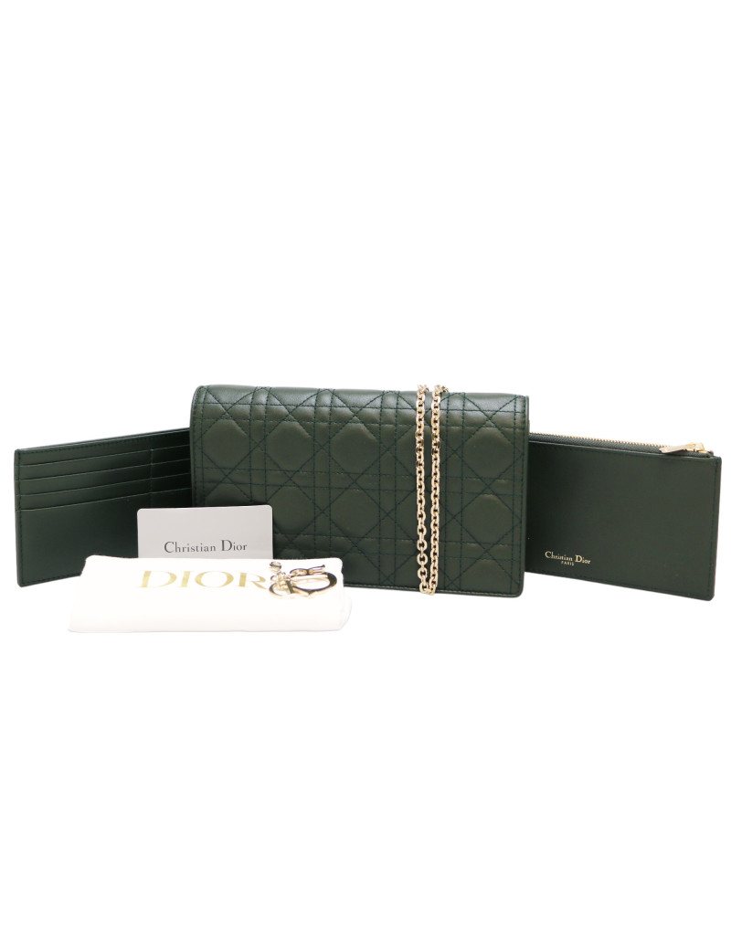 Pochette Lady DIOR cuir vert foncé