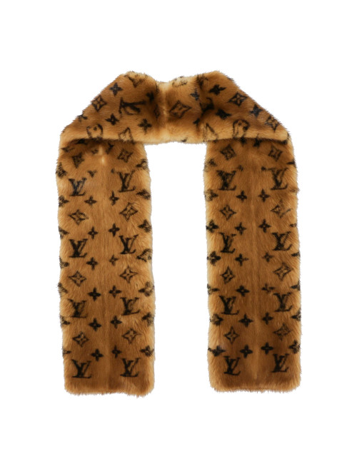 LOUIS VUITTON Monogram mink scarf
