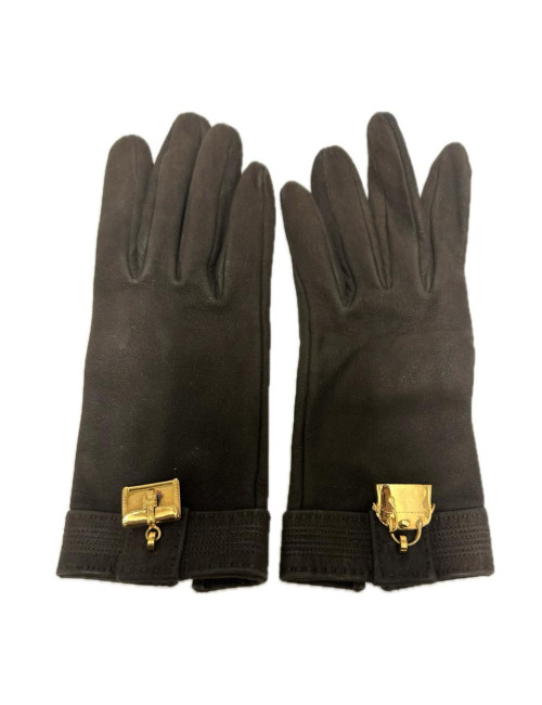Gants HERMES daim marron bijoux dorés