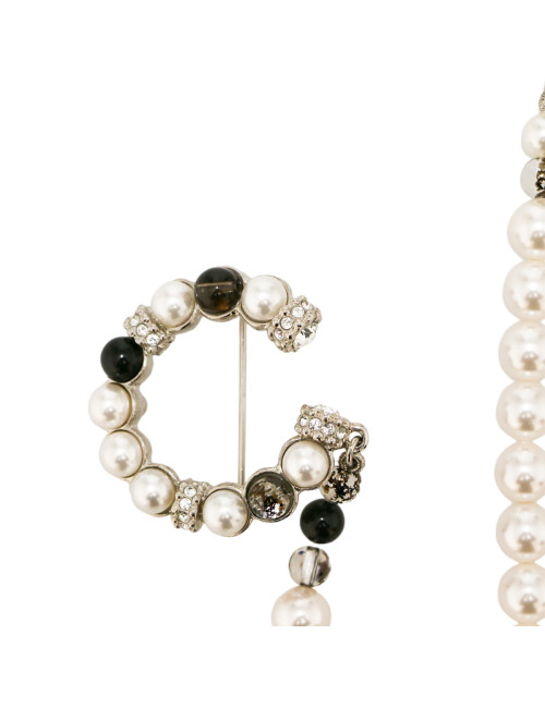 CHANEL long necklace with C H A N E L brooches