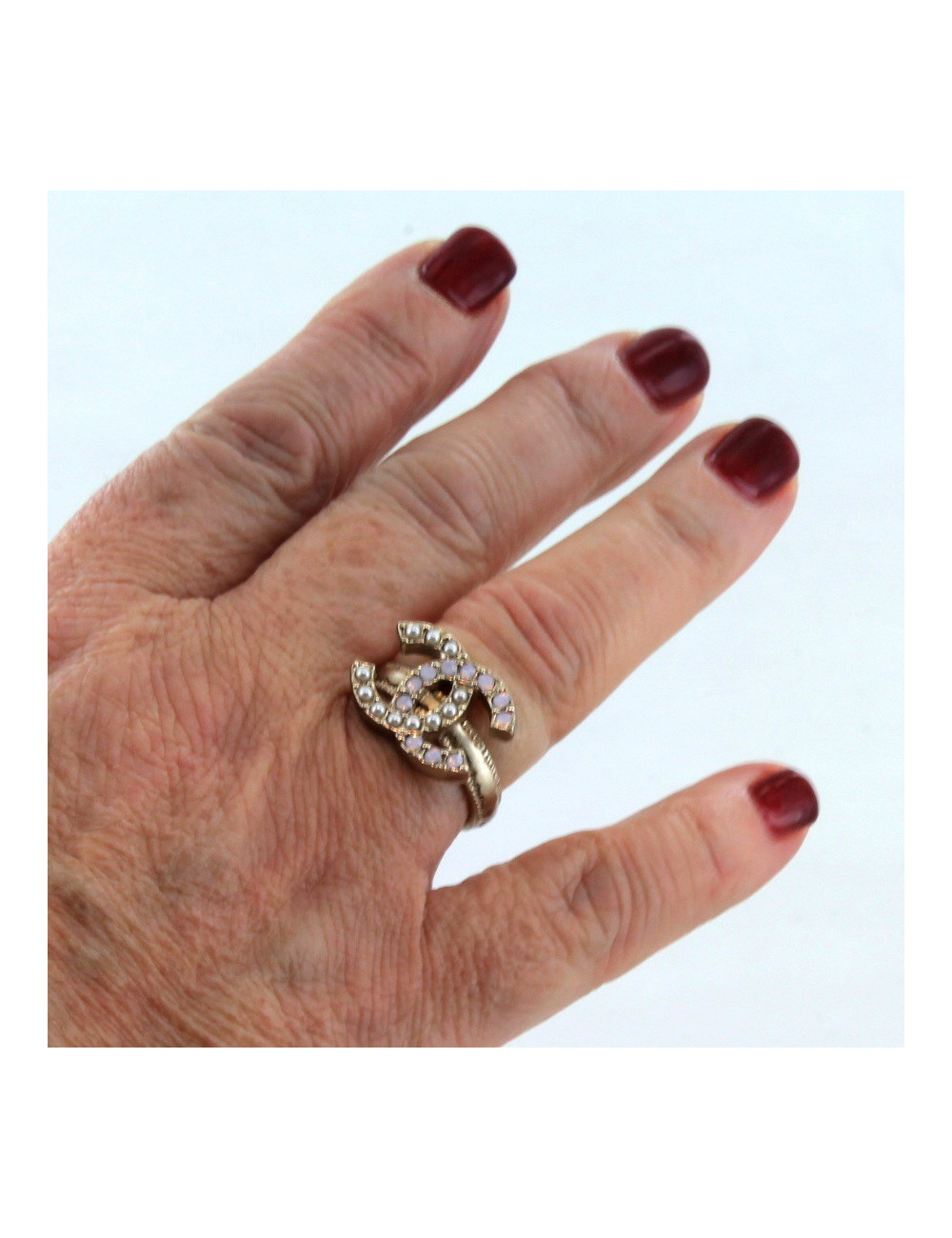 bague CHANEL T 52 ROSE ET STRASS