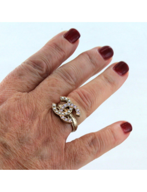 bague CHANEL T 52 ROSE ET STRASS