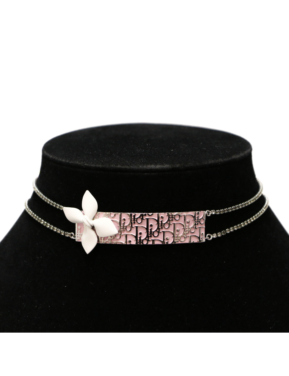 Collier DIOR argent émaillé rose 