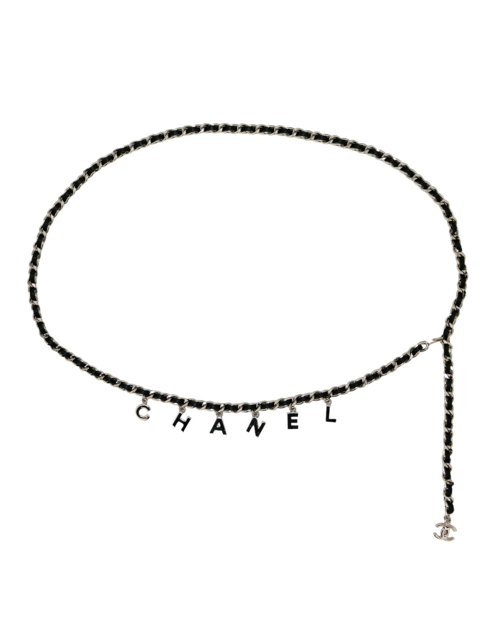 Ceinture CHANEL argent chaine entrelacée de cuir