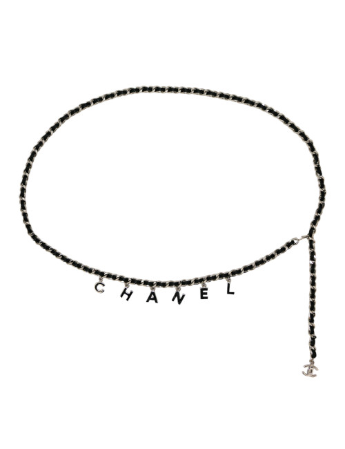 Ceinture CHANEL argent chaine entrelacée de cuir