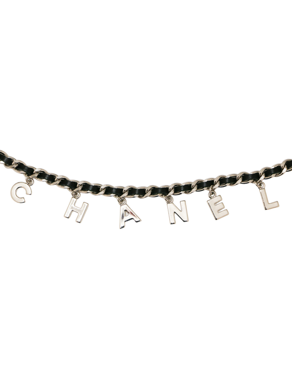 Ceinture CHANEL argent chaine entrelacée de cuir