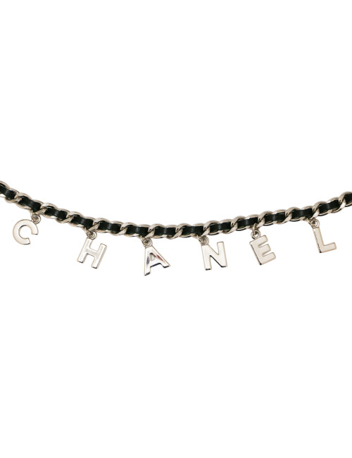 Ceinture CHANEL argent chaine entrelacée de cuir
