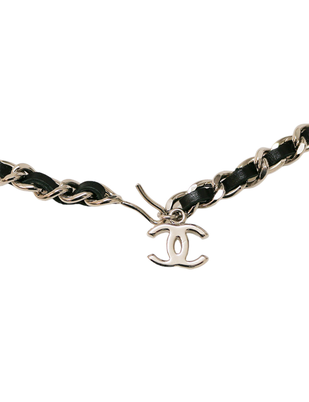 Ceinture CHANEL argent chaine entrelacée de cuir