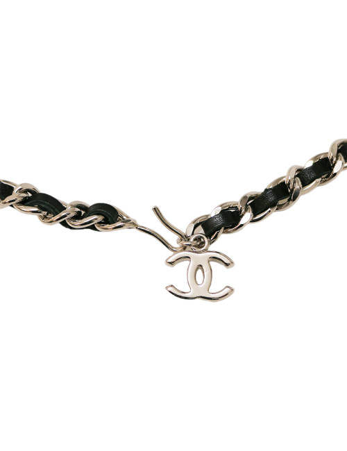 Ceinture CHANEL argent chaine entrelacée de cuir