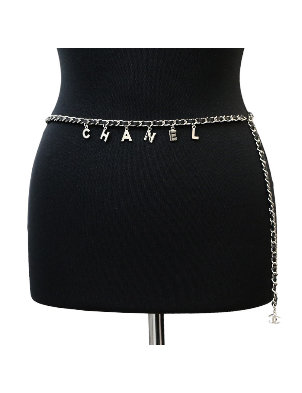 Ceinture CHANEL argent chaine entrelacée de cuir