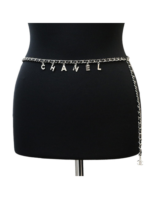 Ceinture CHANEL argent chaine entrelacée de cuir