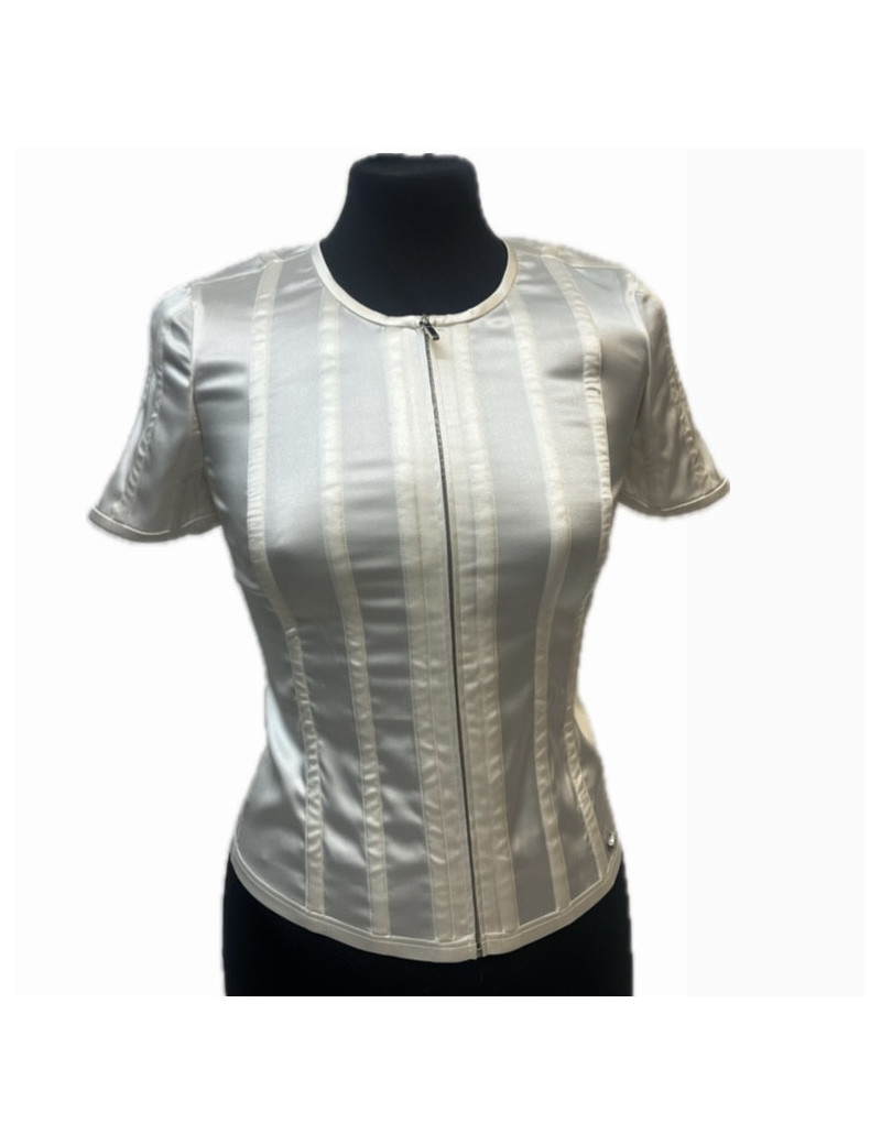 Blouse zippée CHANEL T 34 soie beige