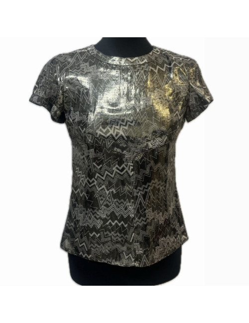 Blouse T 34 CHANEL soie lamé gris