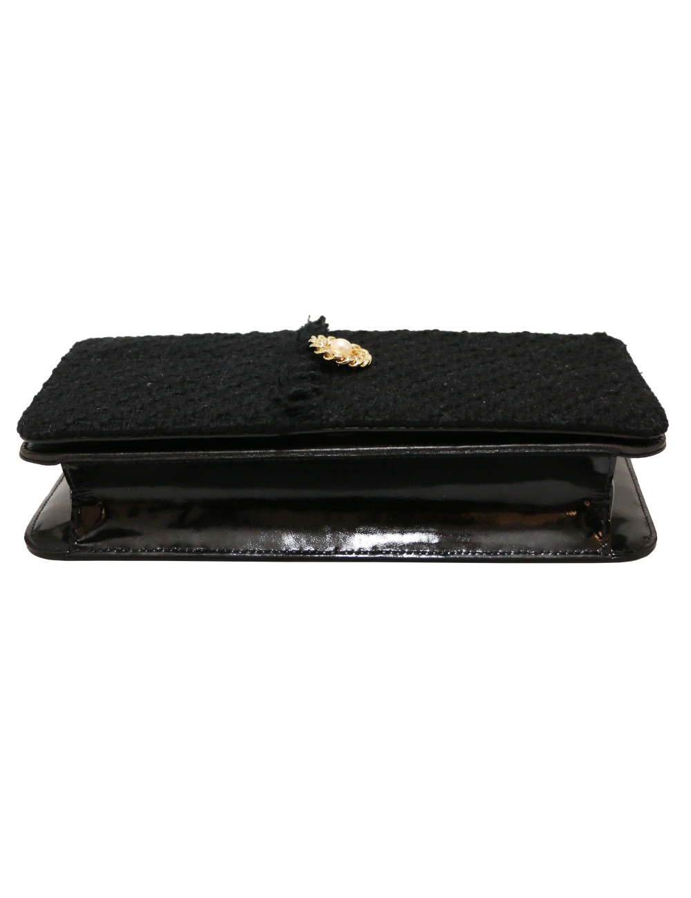 Sac CHANEL cuir et tweed noir