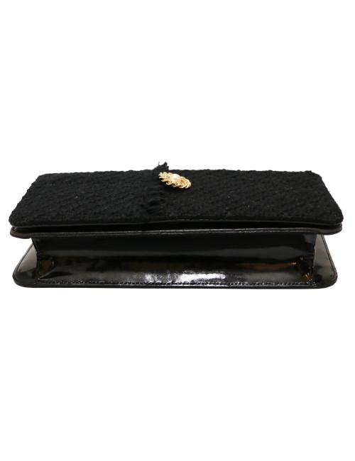 Sac CHANEL cuir et tweed noir