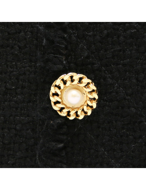 Sac CHANEL cuir et tweed noir