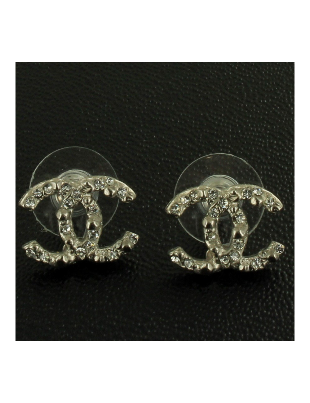 CC CHANEL rhinestones and silver plated ear studs