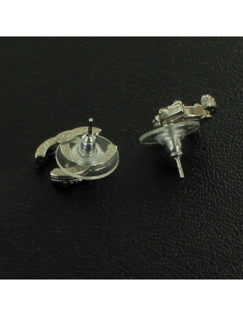 Clous d'oreilles CC CHANEL strass et métal argenté