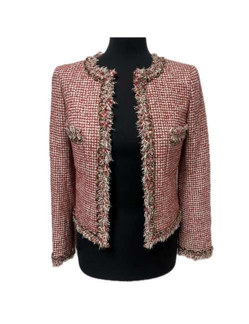 Veste CHANEL T34 tweed rouge et blanc resort 2010