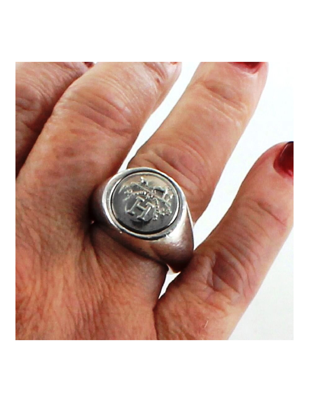 Bague HERMES armoiries H argent