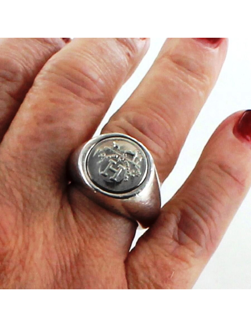 Bague HERMES armoiries H argent