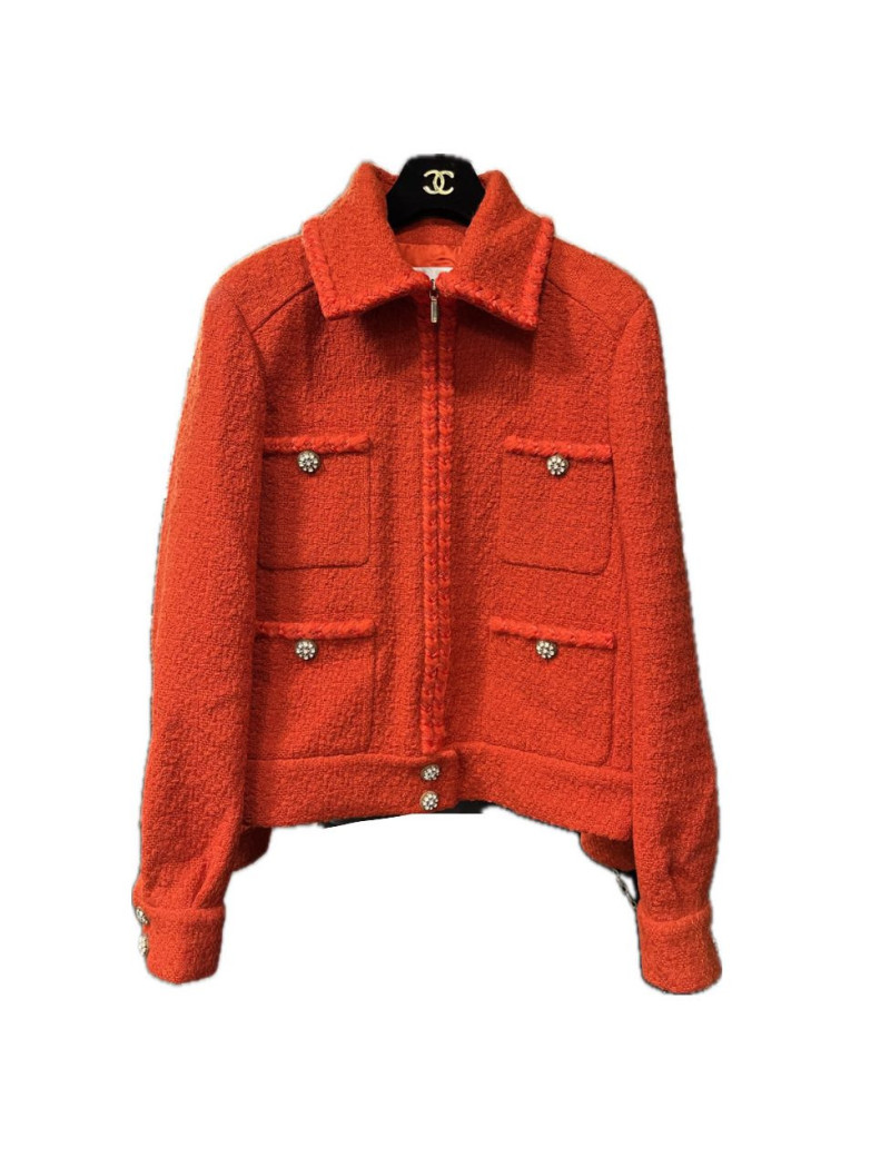 Veste CHANEL tweed rouge T44 automne hiver 2019