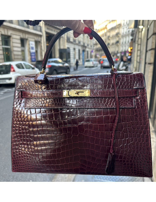 Kelly 32 HERMES crocodile porosus bordeaux