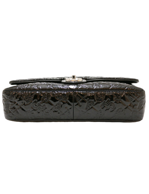 Jumbo CHANEL cuir embossé verni noir