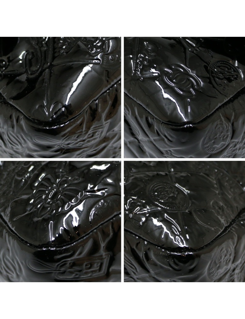 Jumbo CHANEL cuir embossé verni noir