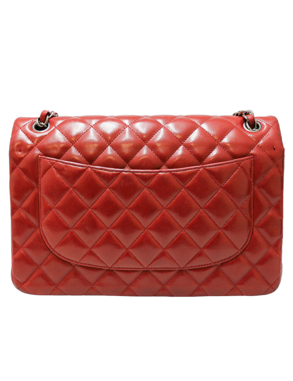 Jumbo CHANEL rouge cuir d'agneau matelassé