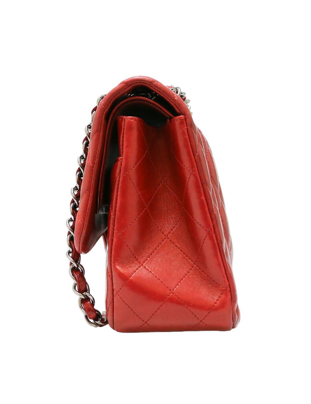 Jumbo CHANEL rouge cuir d'agneau matelassé