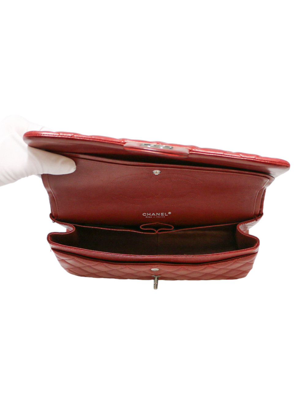 Jumbo CHANEL rouge cuir d'agneau matelassé