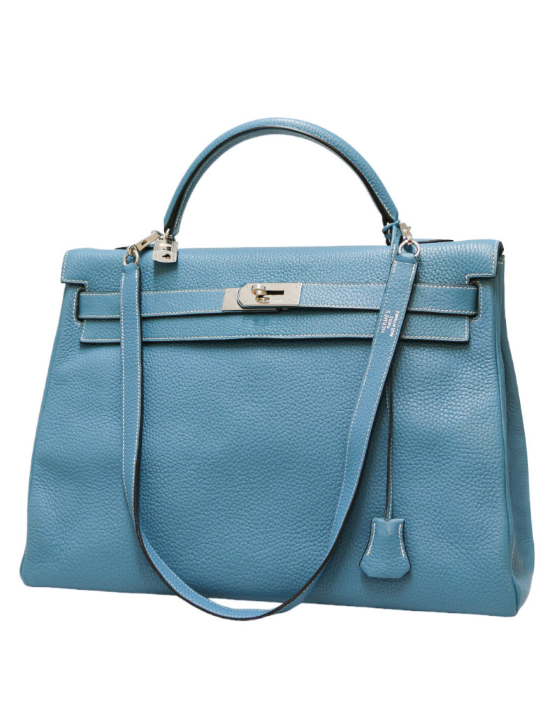 Kelly II 40 HERMES Taurillon clémence Bleu jean's