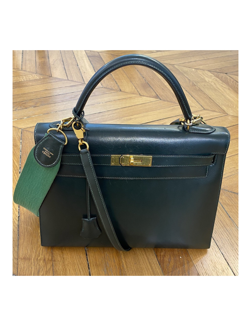Kelly 32 HERMES box piqures sellier vert