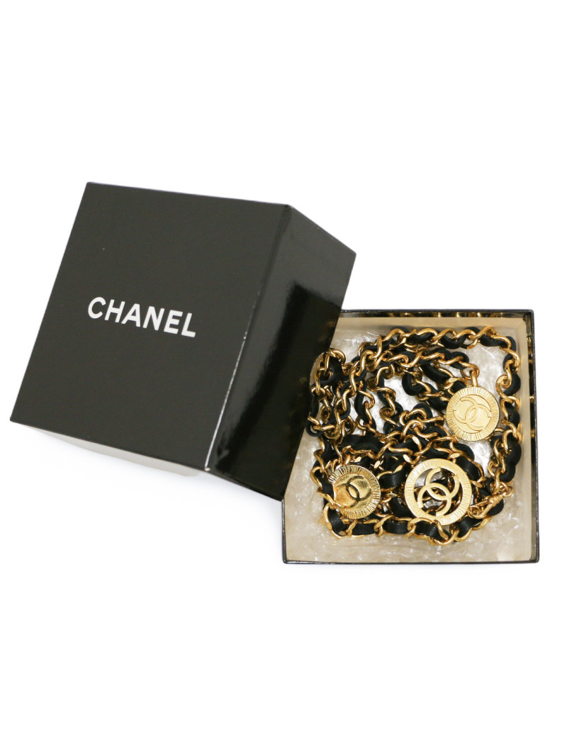 CHANEL Leather and Chain Belt
