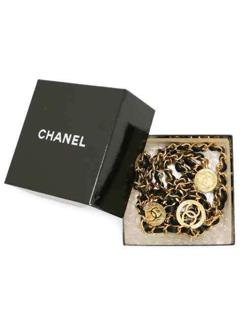 CHANEL Leather and Chain Belt