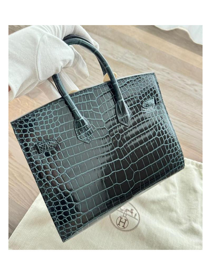 Birkin 25 HERMES Porosus vert sapin