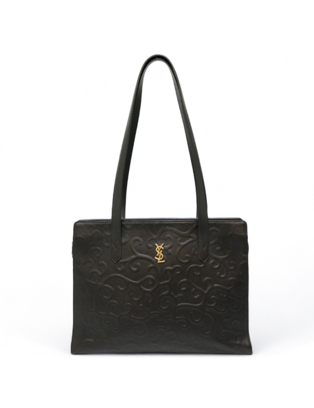 YSL Yves Saint Laurent black leather embossed bag