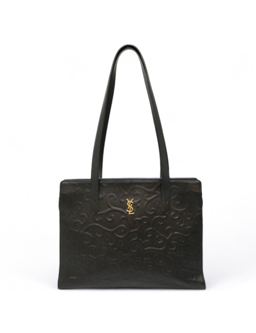 YSL Yves Saint Laurent black leather embossed bag