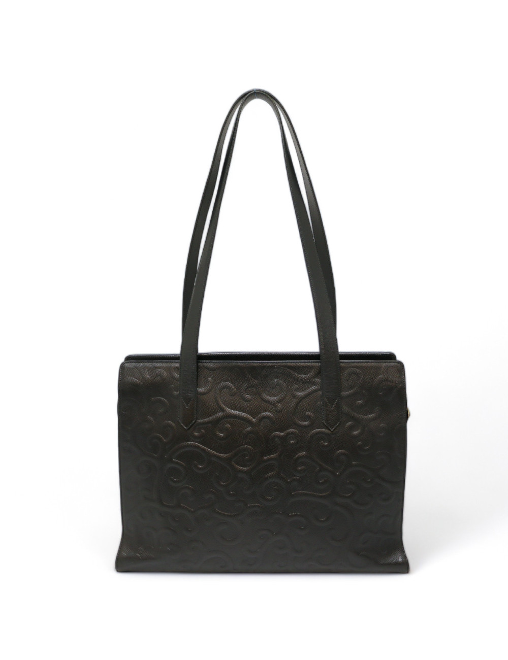 YSL Yves Saint Laurent black leather embossed bag