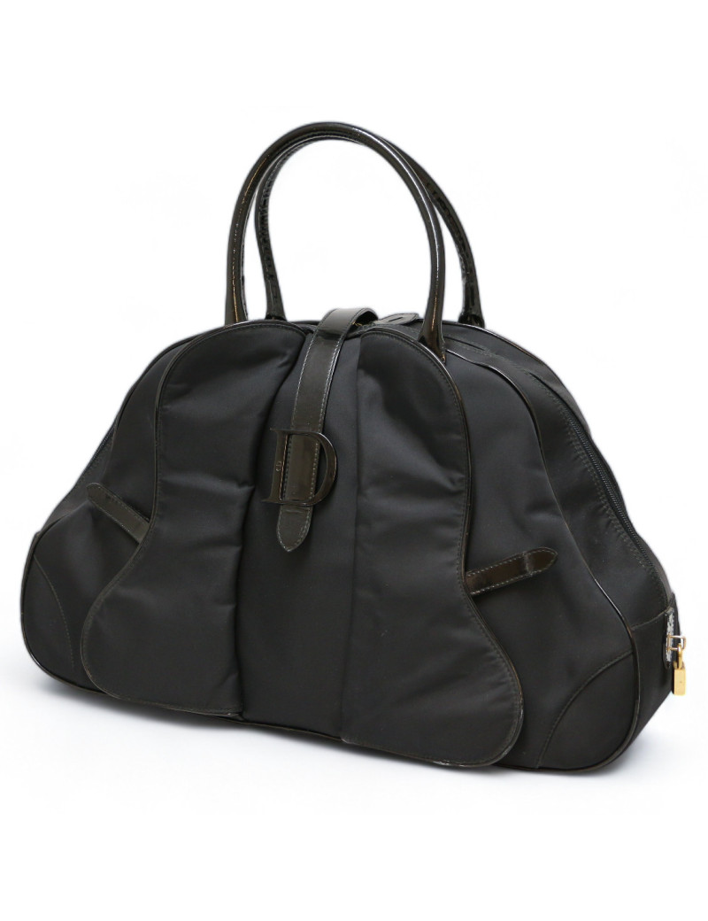 Sac CHRISTIAN DIOR double saddle toile noire