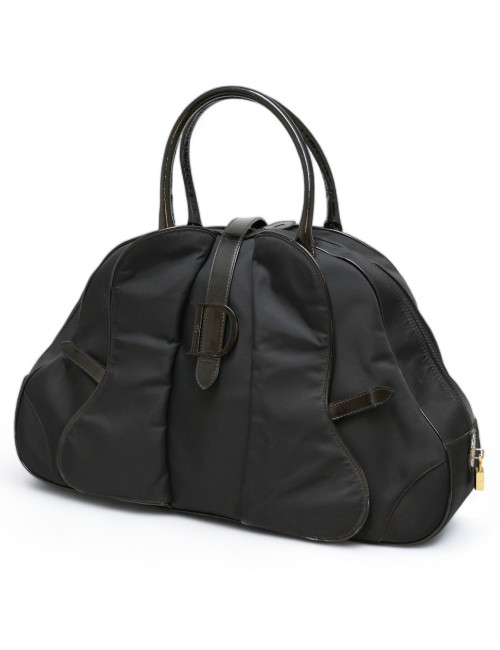 Sac CHRISTIAN DIOR double saddle toile noire