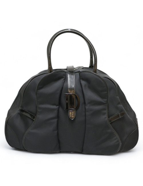 Sac CHRISTIAN DIOR double saddle toile noire